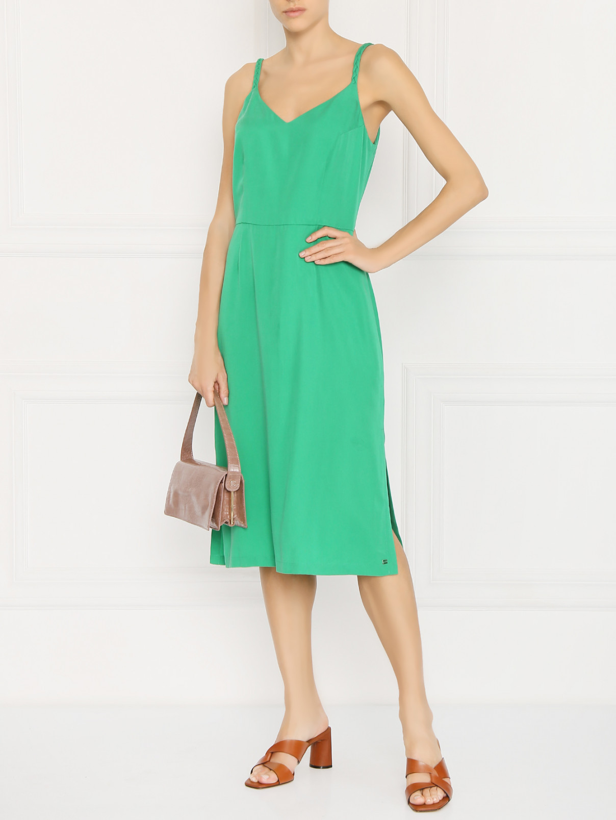 Платье-миди с разрезами Tommy Hilfiger  –  МодельОбщийВид  – Цвет:  Зеленый
