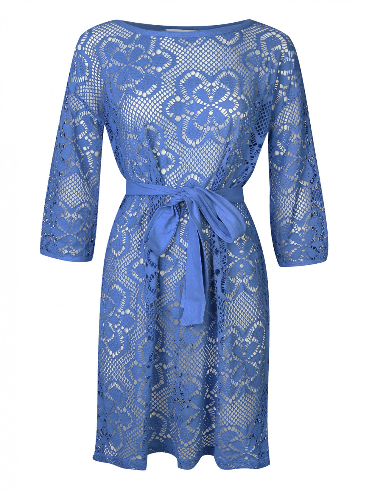 Платье кружевное из хлопка La fabrica del lino  –  Общий вид  – Цвет:  Синий
