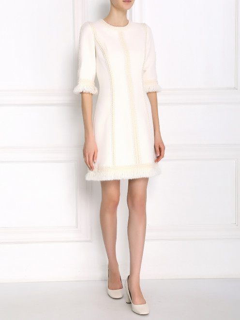 Платье-мини из шерсти с декоративной отделкой и бахромой  Andrew GN - Модель Общий вид