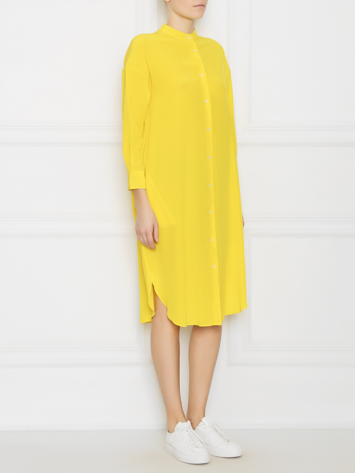 Платье рубашка из шелка прямого кроя Aspesi  –  МодельВерхНиз  – Цвет:  Желтый