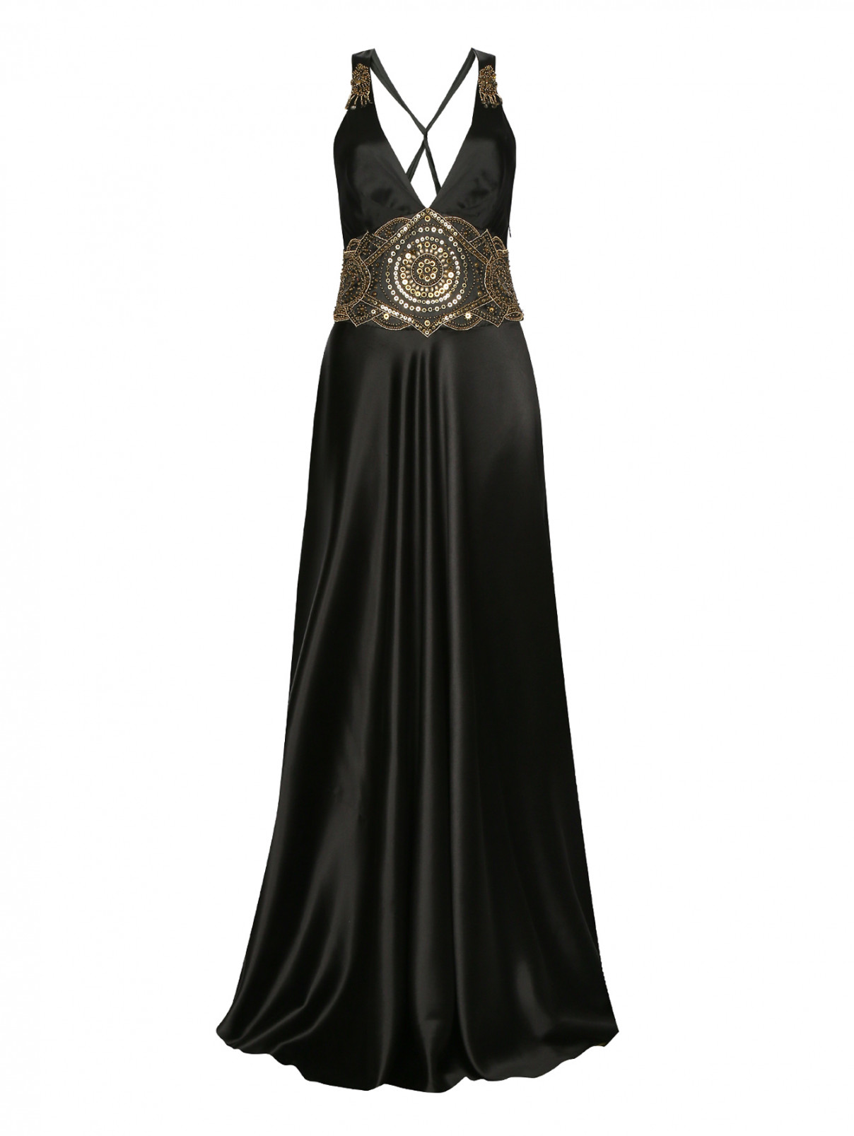 Платье из шелка декорированное бисером Jenny Packham  –  Общий вид  – Цвет:  Черный