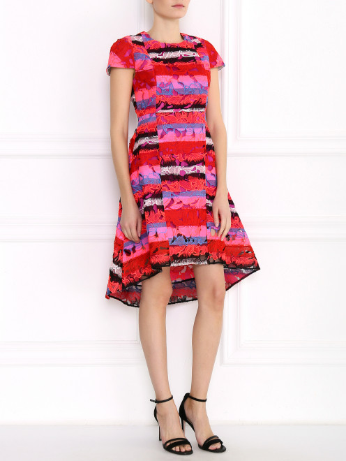 Платье асимметричного кроя из шелка с кружевной отделкой Peter Pilotto - Модель Общий вид