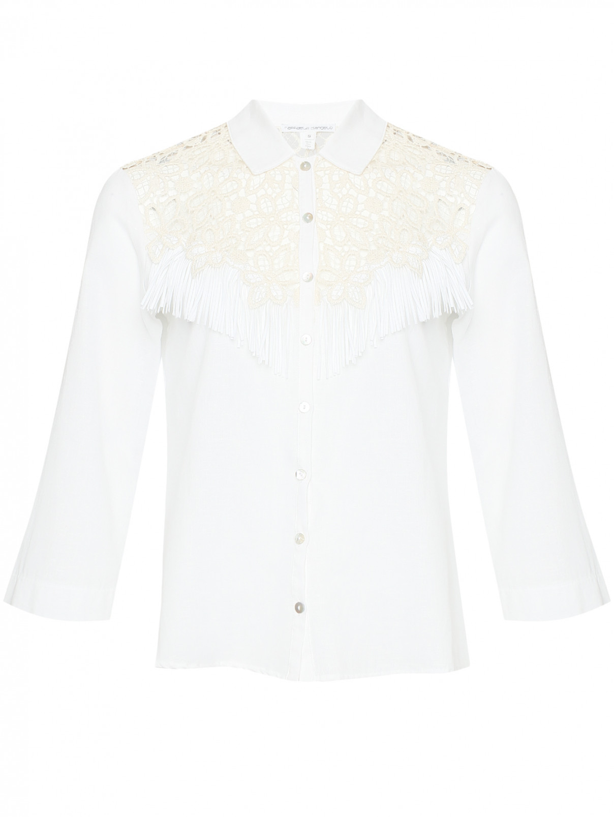 Рубашка из льна с кружевной отделкой и бахромой Raffaela D'Angelo  –  Общий вид  – Цвет:  Белый