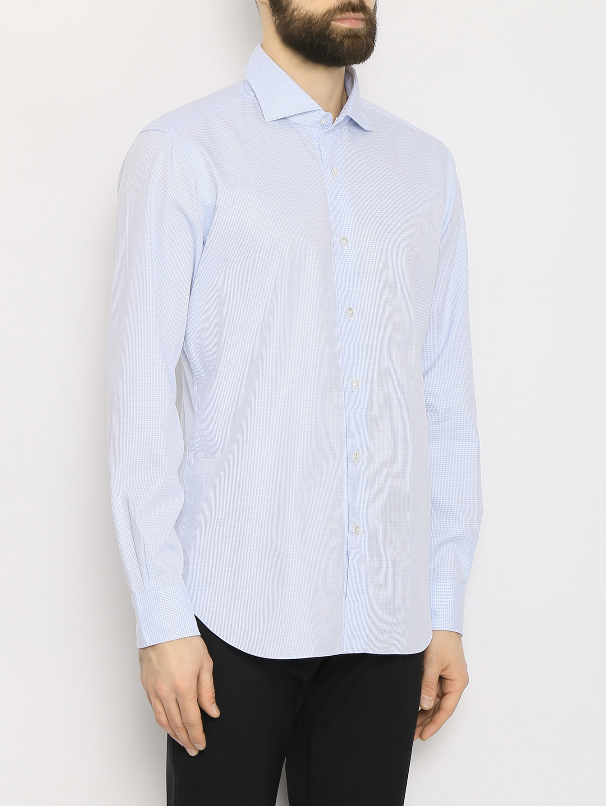 Рубашка из хлопка с узором Barba Napoli  –  МодельВерхНиз  – Цвет:  Синий