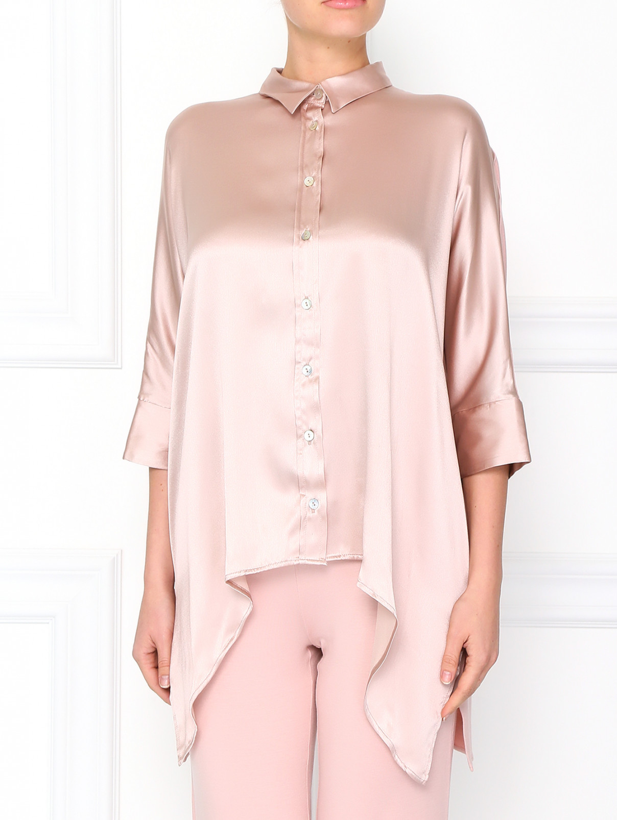 Шелковая рубашка свободного фасона Valery Prestige  –  Модель Верх-Низ  – Цвет:  Розовый
