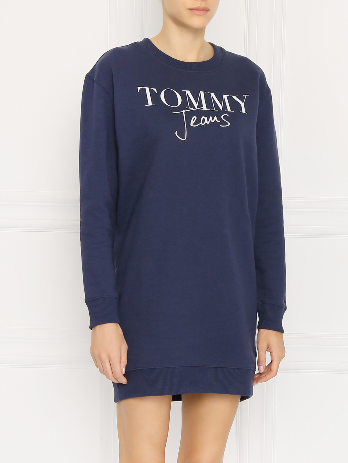 Платье из смешанного хлопка с принтом и вышивкой Tommy Jeans  –  МодельВерхНиз  – Цвет:  Синий