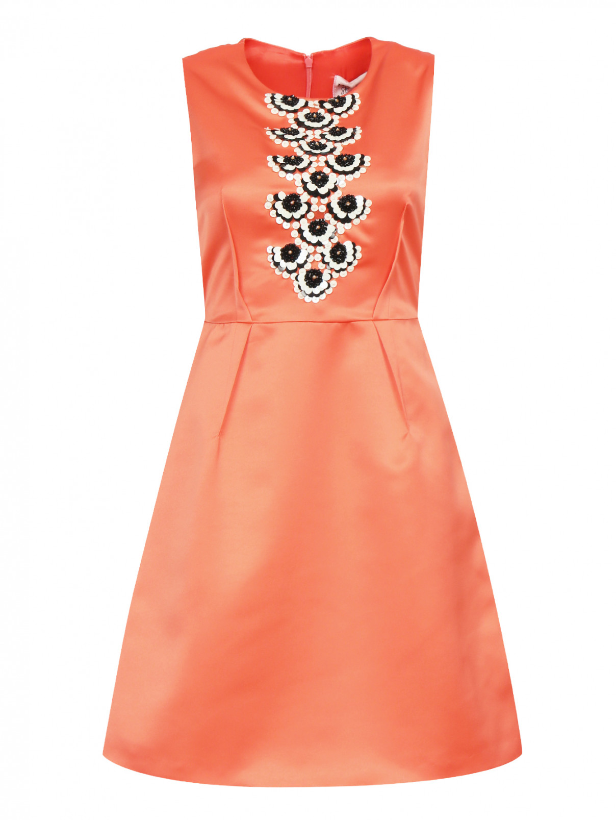 Платье-мини, декорированное бисером и пайетками Pianoforte  –  Общий вид  – Цвет:  Оранжевый