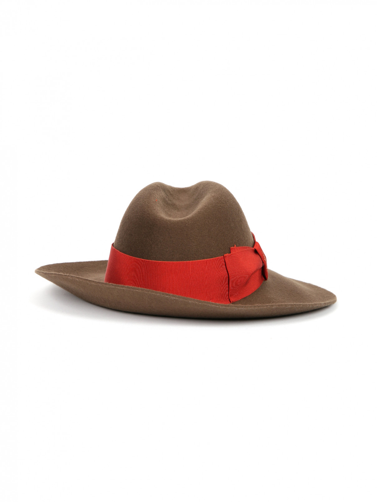 Шляпа шерстяная декорированная репсовой лентой Borsalino  –  Обтравка2  – Цвет:  Коричневый