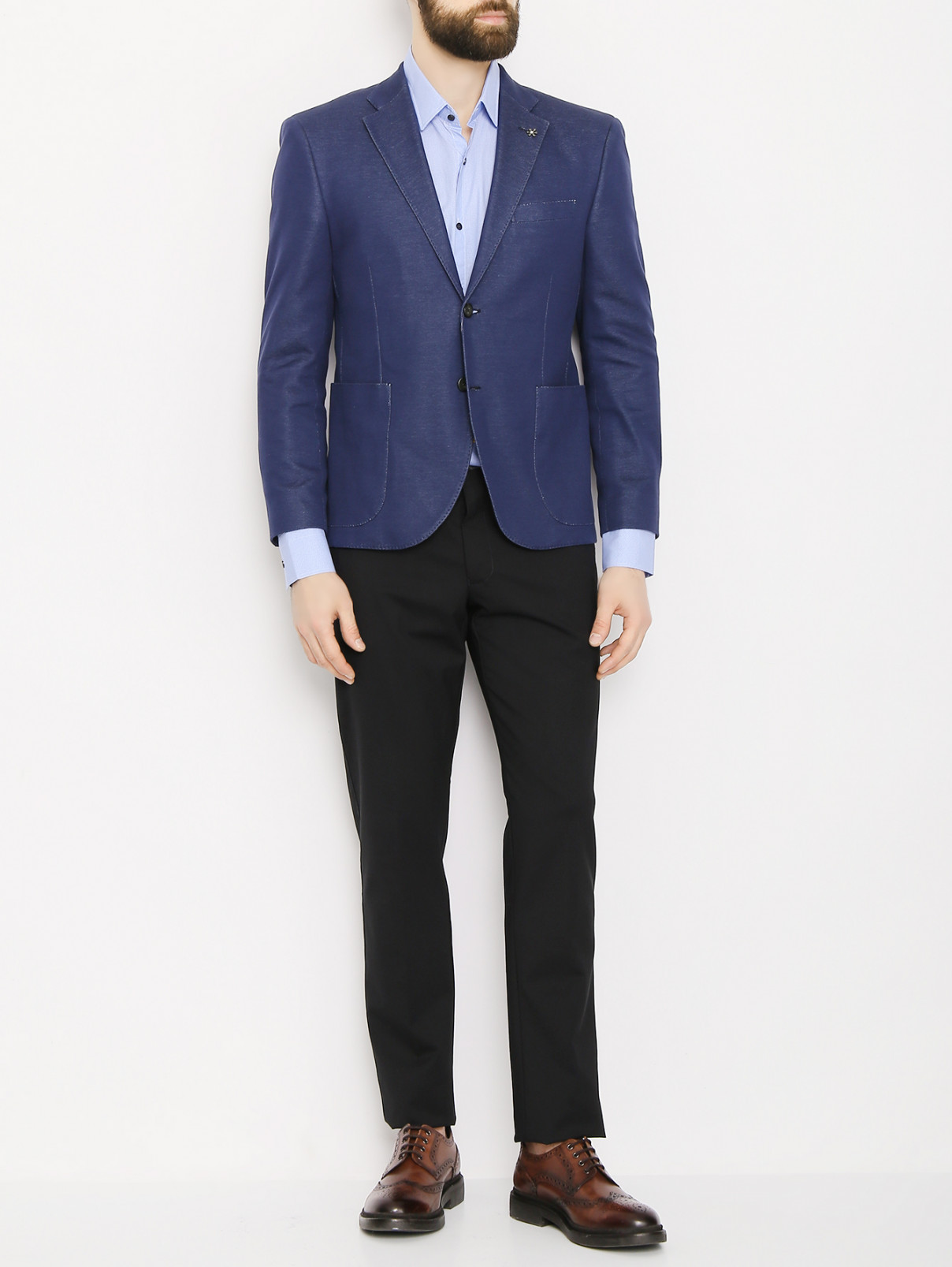 Рубашка из хлопка с узором Lagerfeld  –  МодельОбщийВид  – Цвет:  Синий