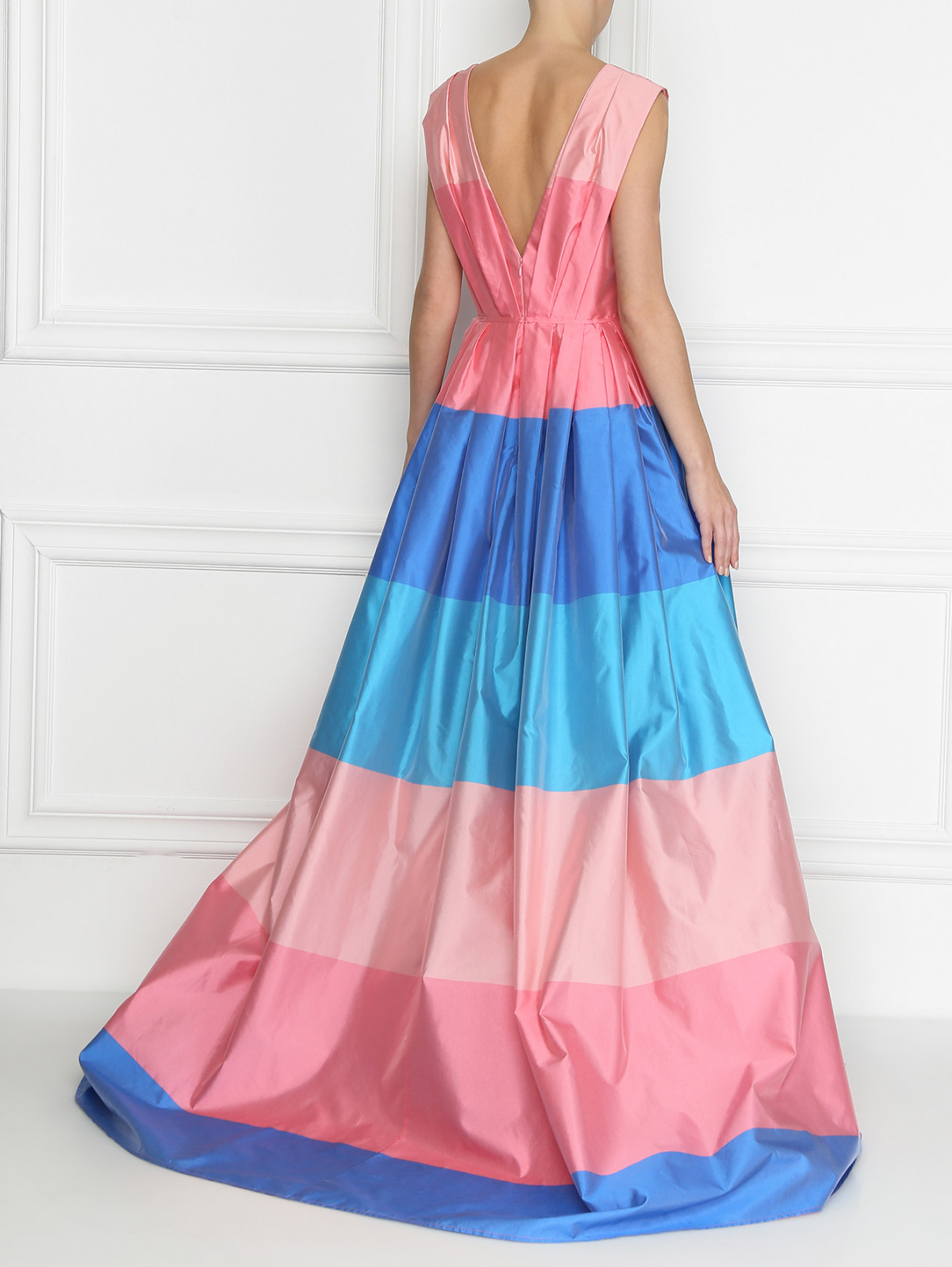 Платье-макси из шелка с пышной юбкой в полоску Carolina Herrera  –  МодельВерхНиз1  – Цвет:  Розовый