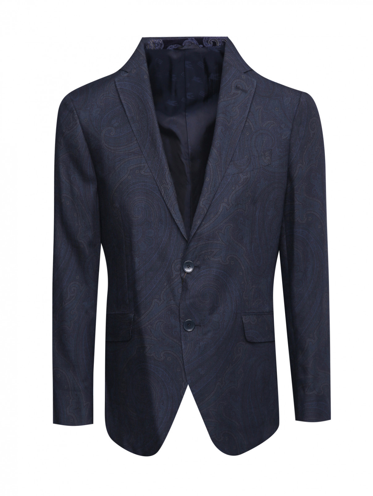 Пиджак из шерсти с узором Etro  –  Общий вид  – Цвет:  Синий