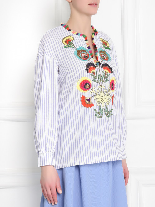 Блуза из хлопка с узором и декоративной отделкой - МодельВерхНиз