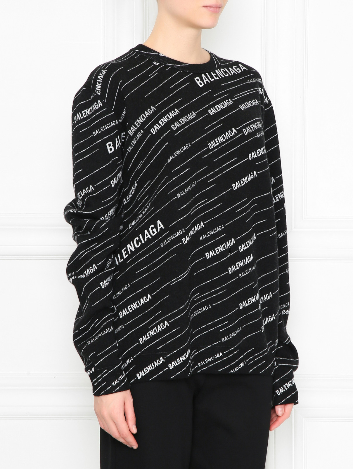 Джемпер из шерсти с принтом Balenciaga  –  МодельВерхНиз  – Цвет:  Черный
